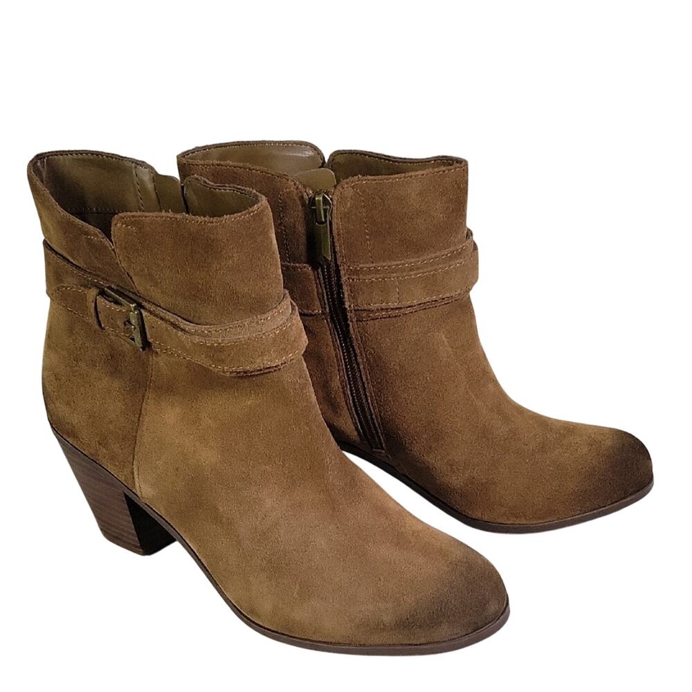 Sam Edelman Lynn Block Heel Side Zip Brown Suede Ankle Boots Womens Size 9.5 NEW